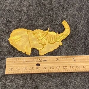 Realm Elephant Pendant Gold Tone Large Trunk Signed Mate Finish